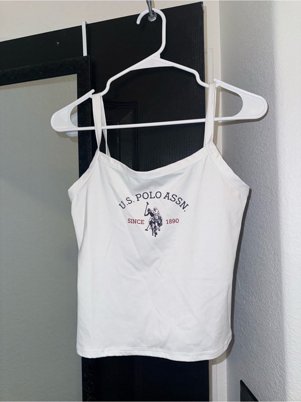 U.S. Polo Assn. White Spaghetti Strap Logo Cami with Red & Blue Accents